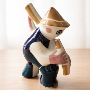 Sargadelos Porcelain Gaitero Bagpipe Player Figurine Spanish Modernist Art MCM